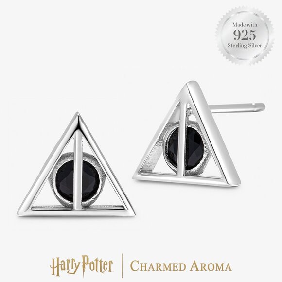 Official Harry Potter Deathly Hallows Stud Earrings, 925 Sterling Silver - Picture 1 of 1